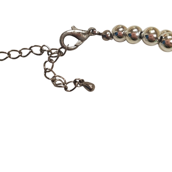 Green and Silver Statement Necklace. Acrylic or Lucite Green Beads. OS - Picture 2 of 6